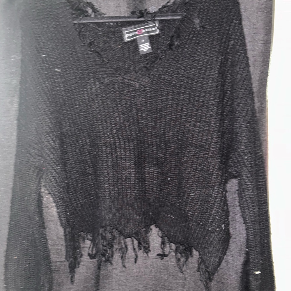 Polly & Esther Black Distressed V-Neck Sweater